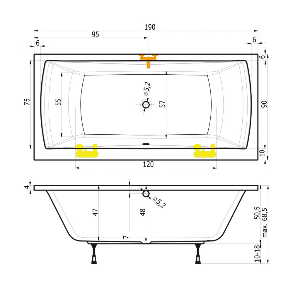 große Badewanne mit Wannenträger und Ablauf KOMPLETT ...